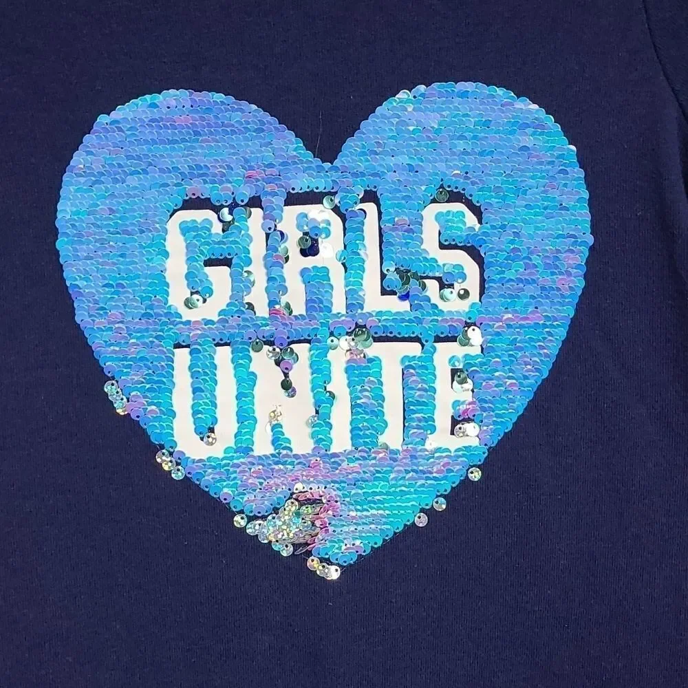 Justice Girls Flip Sequin Heart T-Shirt Dress Navy Blue 